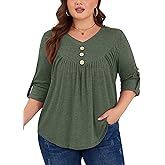 Siddhe Plus Size Tops 3/4 Sleeve Tunic Plus Size Fall Fashion for Women V Neck Casual Loose Tunic Blouse Dressy Casual Winter Fall Thermal Loose Lounge Fashion Tops with Leggings (Army Green,5XL)