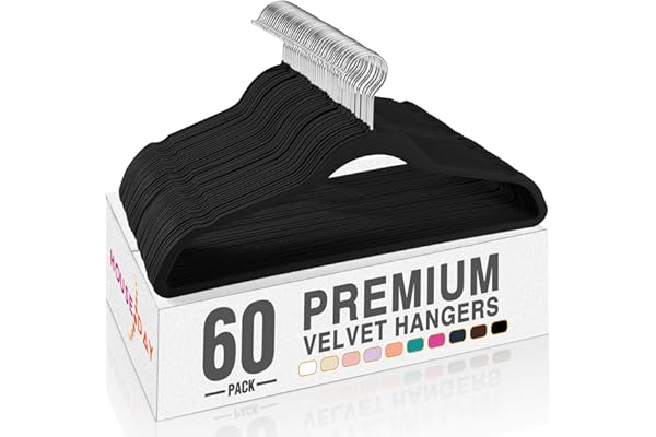HOUSE DAY Black Velvet Hangers 60 Pack, Felt Hangers Space Saving Clothes Hanger, Non Slip Hangers Coat Hanger with 360 Degre