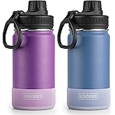 koodee Small Water Bottle 2 Pack-12 oz Stainless Steel Vacuum Insulated Sports Water Bottle with Leakproof Spout Lid (Purple- Royal Blue)