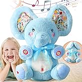 HCdoujoy Baby Blue Peek A Boo Elephant Plush Stuffed Singing Elephant, Repeat What You Say, Musical for Toddler with Moving Ear, Singing Talking Stuffed Animal Baby Toy for Boy Girl