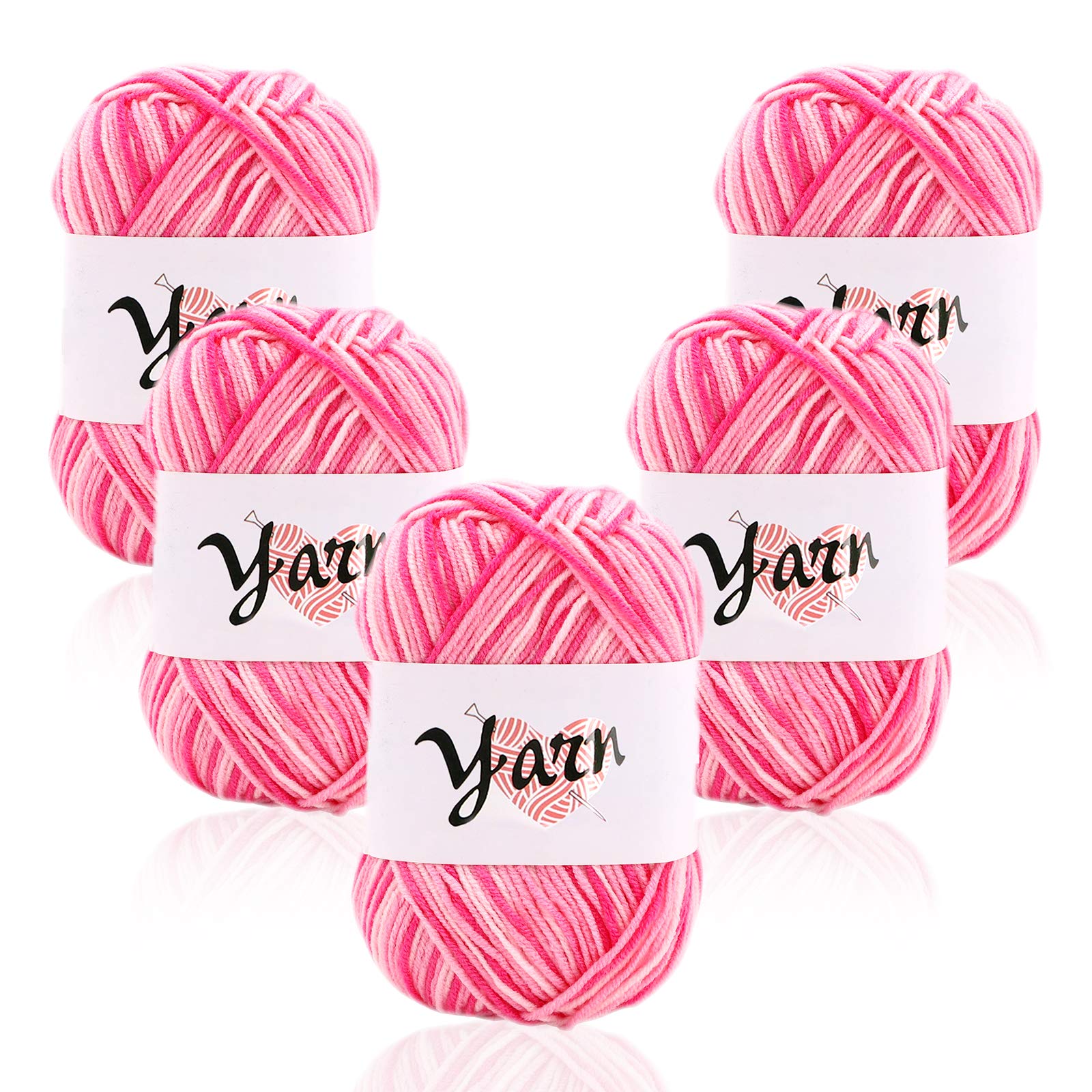 5 Pack Knitting Yarn Acrylic Rainbow Wool Crochet Yarn Set Multi Coloured Wool Yarn Bonbons Yarn Assorted Colors for Knit Small Yarn Projects Variety Colored Colourful Acrylic Yarn Set Pink