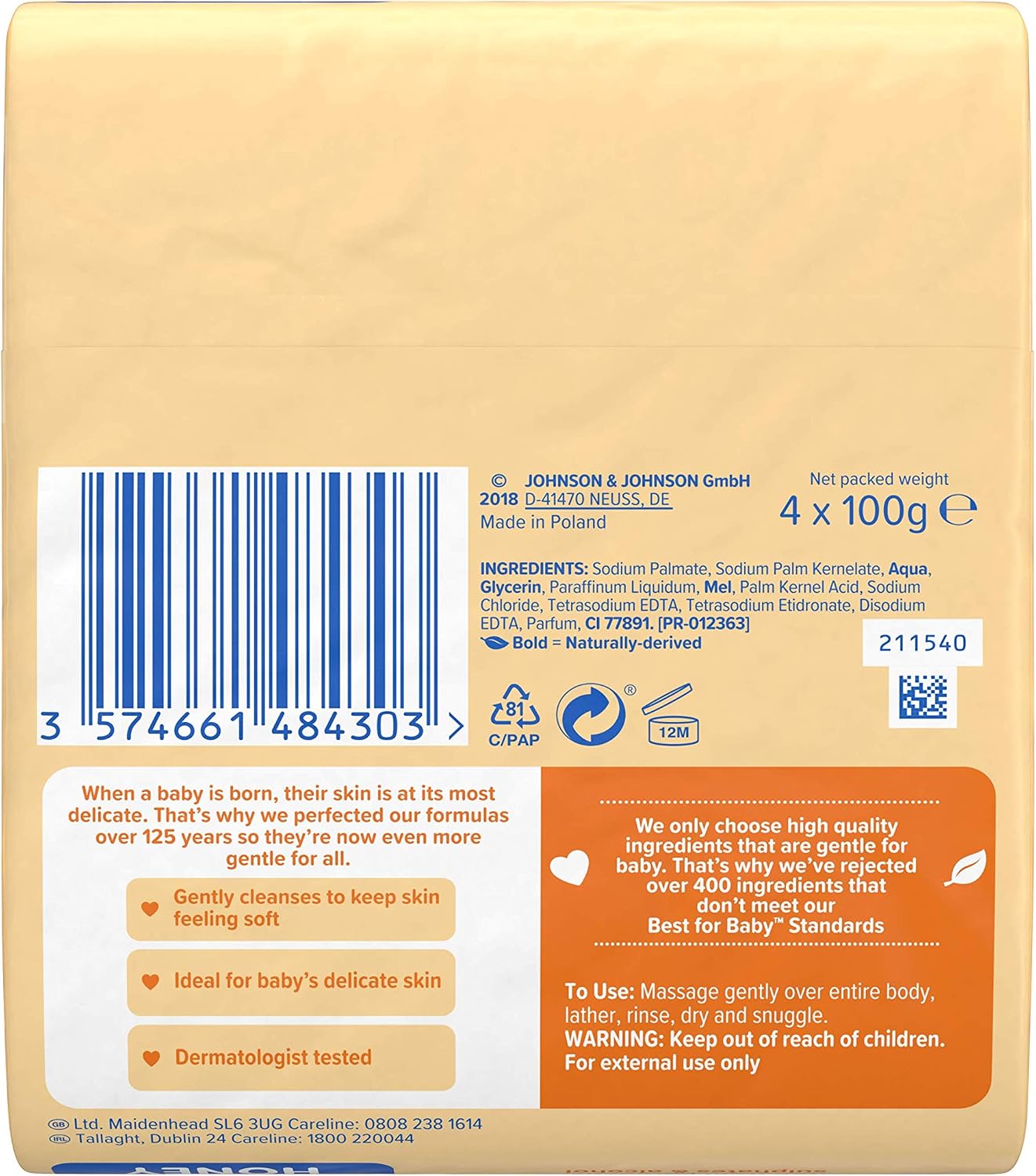 JOHNSON'S Baby Honey Soap 100g 4 pack – Ideal for Babies' Delicate Skin - Image 3
