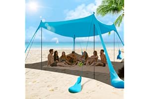 BESUHOT Beach Tent Sun Shelter 10x10FT Beach Shade Canopy with 8 Sandbags, UPF 50+ Protection Beach Shade Canopy, Outdoor Tent for Beach