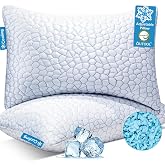 QUTOOL Cooling Pillow for Sleeping, CertiPUR-US Shredded Memory Foam King Pillows Set of 2, Cool Pillow for Hot Sleepers Adjustable Firm Pillow for Side, Back, Stomach Sleepers Soft Yet Support,White