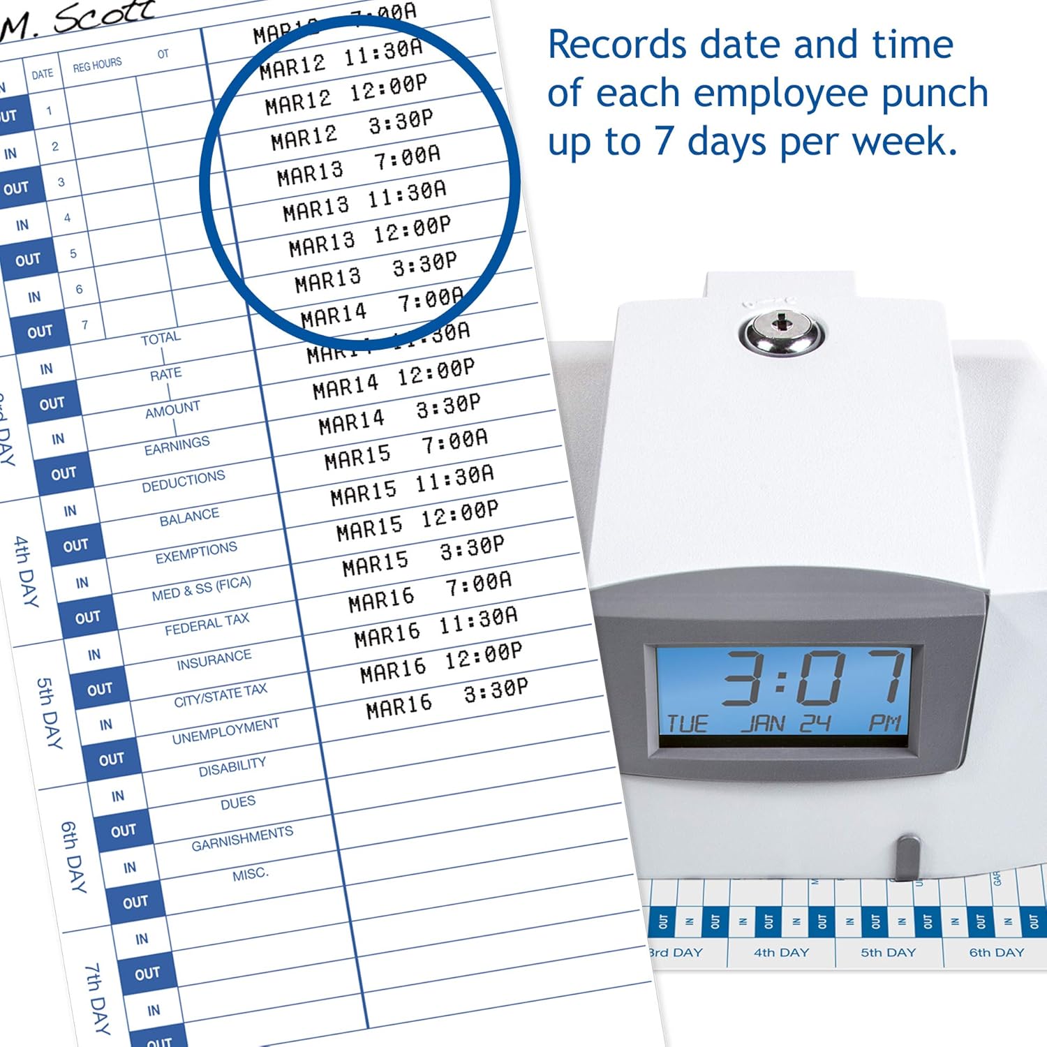 Pyramid Time Systems, Model 3500 Multi-Purpose Time Clock and Document Stamp, includes 25 time cards, ribbon, 2 security keys and user guide, Made in the USA: Electronics