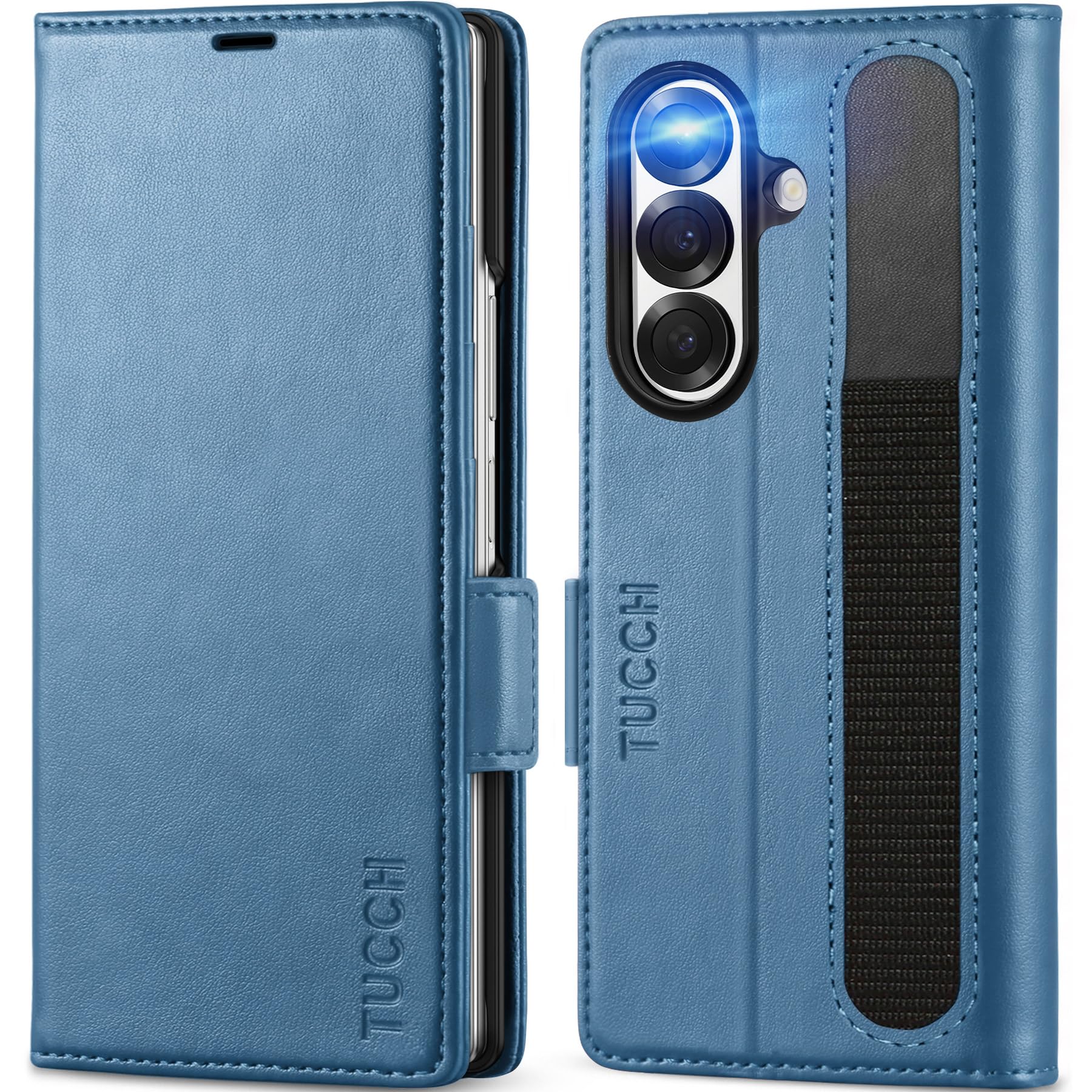 Photo 1 of TUCCH Compatible with Galaxy Z Fold7 Wallet Case, PU Leather Flip Folio, 4 Card Slots, RFID Blocking, Kickstand, PC Shell Magnetic Phone Cover for Galaxy Z Fold 7 (8.0") 2025, Light Blue