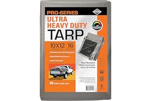 KING-A-MA-JIGS 10x12 Ultra Heavy Duty Tarp, Extra Thick 16 Mil, UV Resistant, Grommets Every 18 Inches - Waterproof Plastic Poly Tarpaulin - (Reversible, Silver and Black) (10' x 12' Feet)