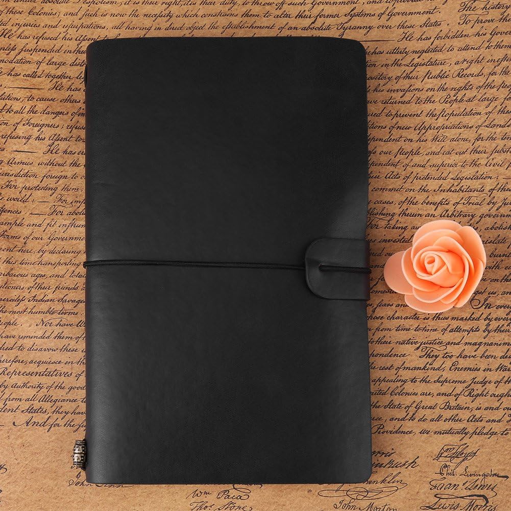 Travel Journal Notebook, 1 Pcs Vintage Retro PU Leather Notebook, Personalized Journal Diary Refillable Notepad ( Black) - Image 4