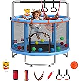 55" Small Trampoline for Kids, Telawah Indoor Outdoor with with Enclosure Net, Safety Enclosure, Round Jumping Mat with Basketball Hoops, Birthday Gifts for Children