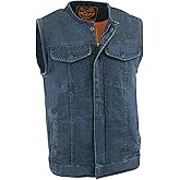 Milwaukee Leather Mens Denim Collarless Hidden Zipper MC Vest, Blue MDM3001
