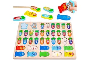 QIRPTEY ABC Learning Magnetic Wooden Fishing Game Toddler Alphabet Toy Preschool Learning Activities Montessori Puzzle Fine Motor Skills Letter and Number Educational Toy 3-4 3-5 3 4 5 Year Old Boy Girl Gift