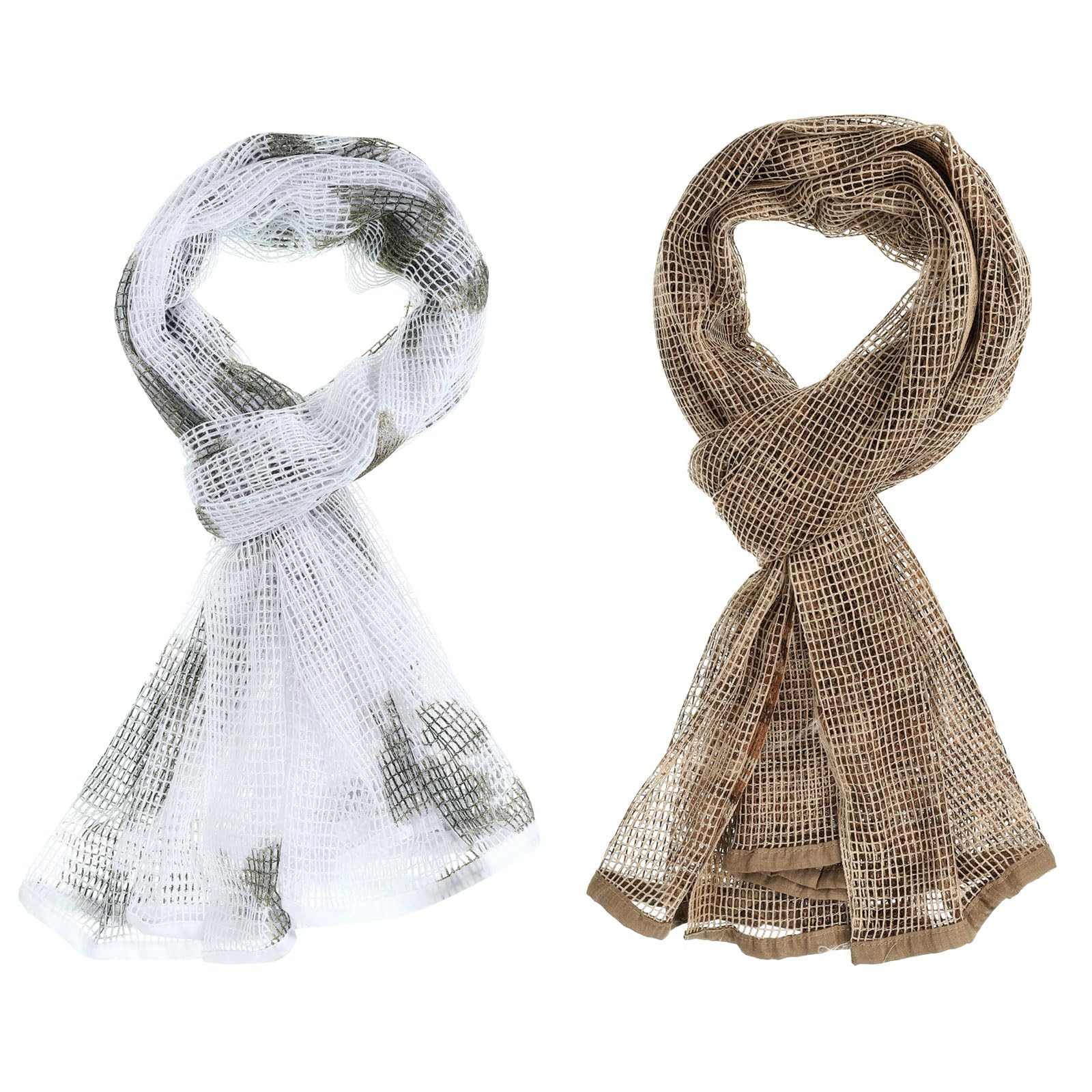 PATIKIL 71"x35" Camouflage Veil Scarf, 2Pcs Camo Netting Veil Camo Mesh Neck Scarves Desert Mesh Scarves for Outdoor Activities, Snow Camo/Desert Digital