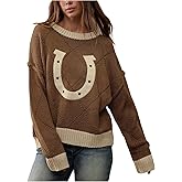 RoseSeek Women's Letter Embroidered Knit Sweater Crew Neck Long Sleeve Pullover Sweaters