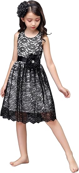 pink and black flower girl dresses