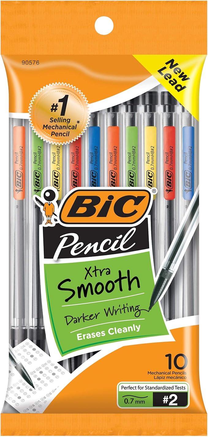 Amazon Mechanical Pencils, .7mm w/ 3 Leads, 10/PK, Assorted by Bic