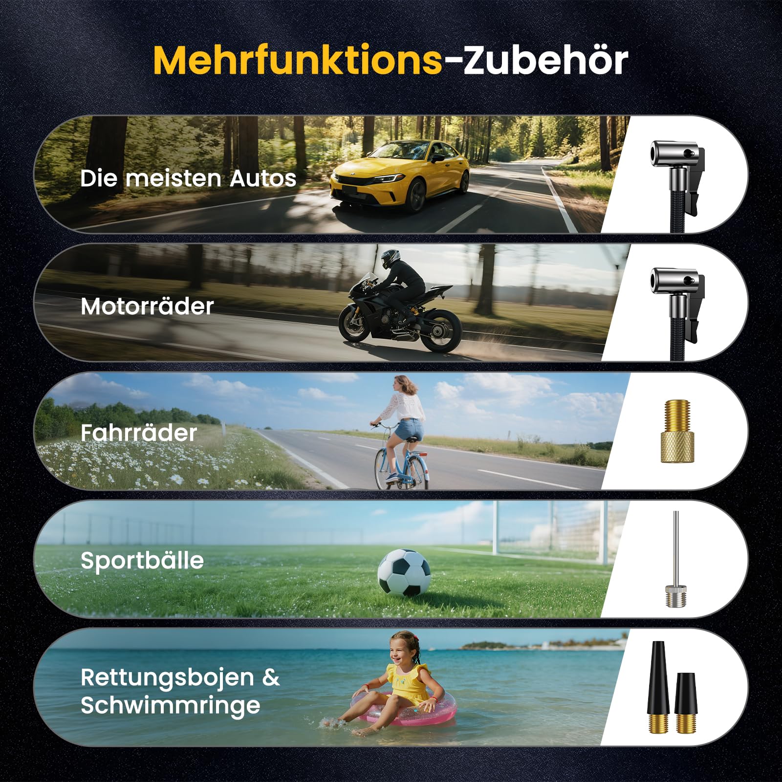 Ipflin Elektrische Auto Luftpumpe Akku Fahrradpumpe - Tragbare Luftpumpe Fahrrad 150PSI - 22L/min Akku Kompressor mit LED-Anzeige/Licht - 4 Voreingestellte Modi für Auto/Fahrrad/Motorrad/Ball 9