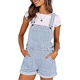 Pink Queen Women's Denim Shortalls Casual Adjustable Straps High Waist Bib Jeans Overalls Shorts Romper with Pockets