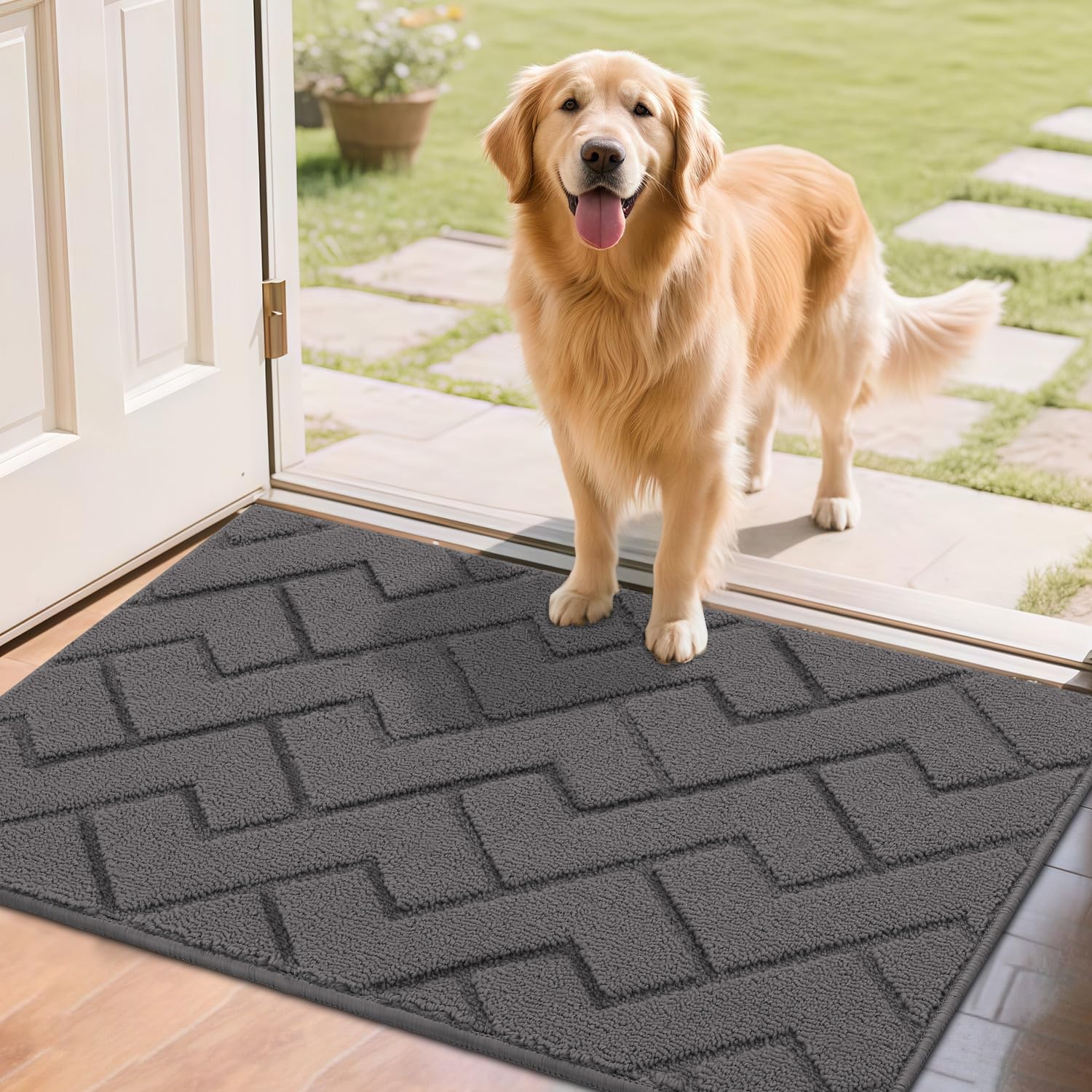 Biscpro Door Mat 60x90cm, Indoor DoorMat Washable, Doormat Indoor Dirt Trapper Non-slip, Absorbent Inside Entrance Rug Floor Mat for Entryway, Patio, Garden, laundry Room,Pets - Grey