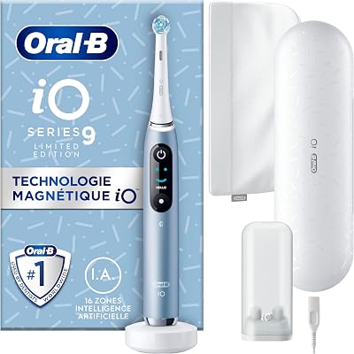 Brosse A Dents Electrique iO 9 Bleue, 7 Modes De Brossage Dont Blancheur Et Soin Des Gencives, 16 Zones De Nettoyage, Ecran Interactif, Brossette Oral B De Rechange, Etui De Voyage