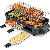 Pukomc Electric Indoor Grill,2 in 1 Indoor Grills for Kitchen | Smokeless Grill Net &amp; Non-Stick Cooking Removable Plate,Temperature Control,Dishwasher Safe,1700W Black