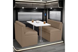 Qualitex Ethos RV Dinette, Bed with Storage and Blanco Table, Ultimate Leather, Light Sand