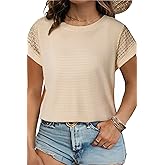 Eytino Plus Size Tops for Women Waffle Knit T-Shirts Round Neck Short Sleeve Casual Loose Basic Tee Blouses(1X-5X)