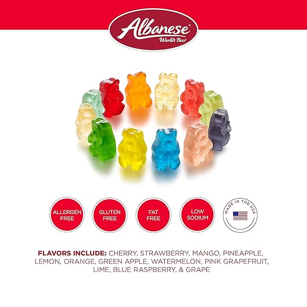 ALBANESE WORLD’S BEST 12 FLAVOR GUMMI BEARS, 36OZ BAG OF CANDY, SOFT & CHEWY CANDY SNACKS, FRUITY FLAVOR ASSORTMENT