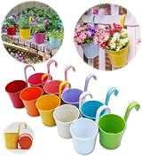 GIOVARA 10Pcs Large Metal Hanging Flower Pot Set Assorted Colors