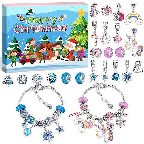 Bracelet Girls Advent Calendar 2025 Kids: DIY Charm Bracelet Making Kits kids Jewellery Advent Calendar 2025 Girls Unicorn Advent Calendar Fillers for Kids Christmas Stocking Fillers Presents Gifts