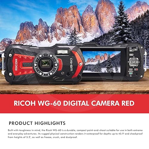 Ricoh WG-60 Waterproof Digital Camera, Red with 32GB Ricoh WG-60 Waterproof Digital Camera, Red with 32GB