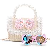 Ristpal Toddler Purse for Girls With Pearl Bow and Sunglasses Kids Crossbody Bag, Princess Handbag, Birthday Gift