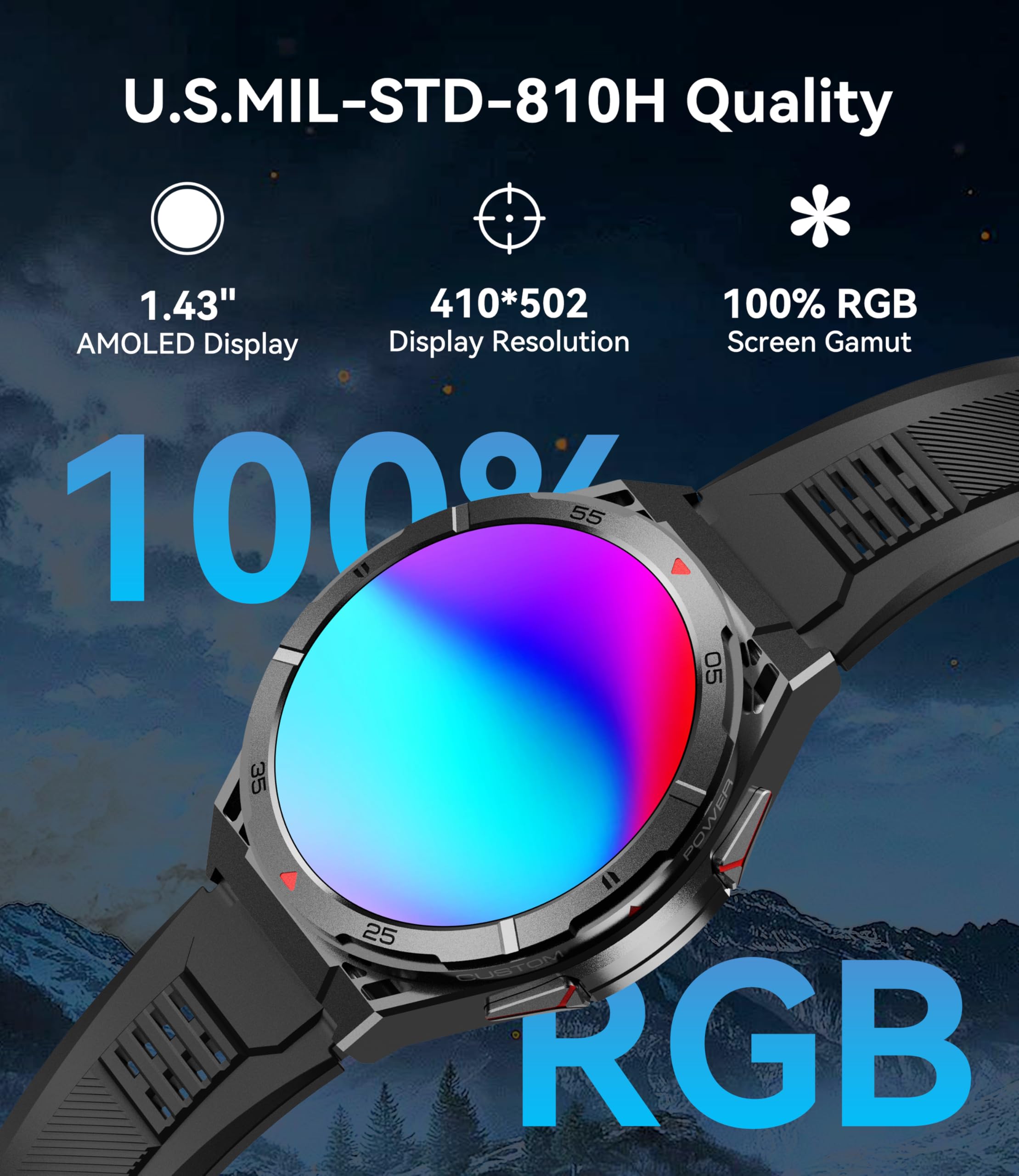 OUKITEL BT12 Military Smart Watch for Men GPS (Answer/Make Calls) 480mAh Smartwatch 5ATM Waterproof, 1.43