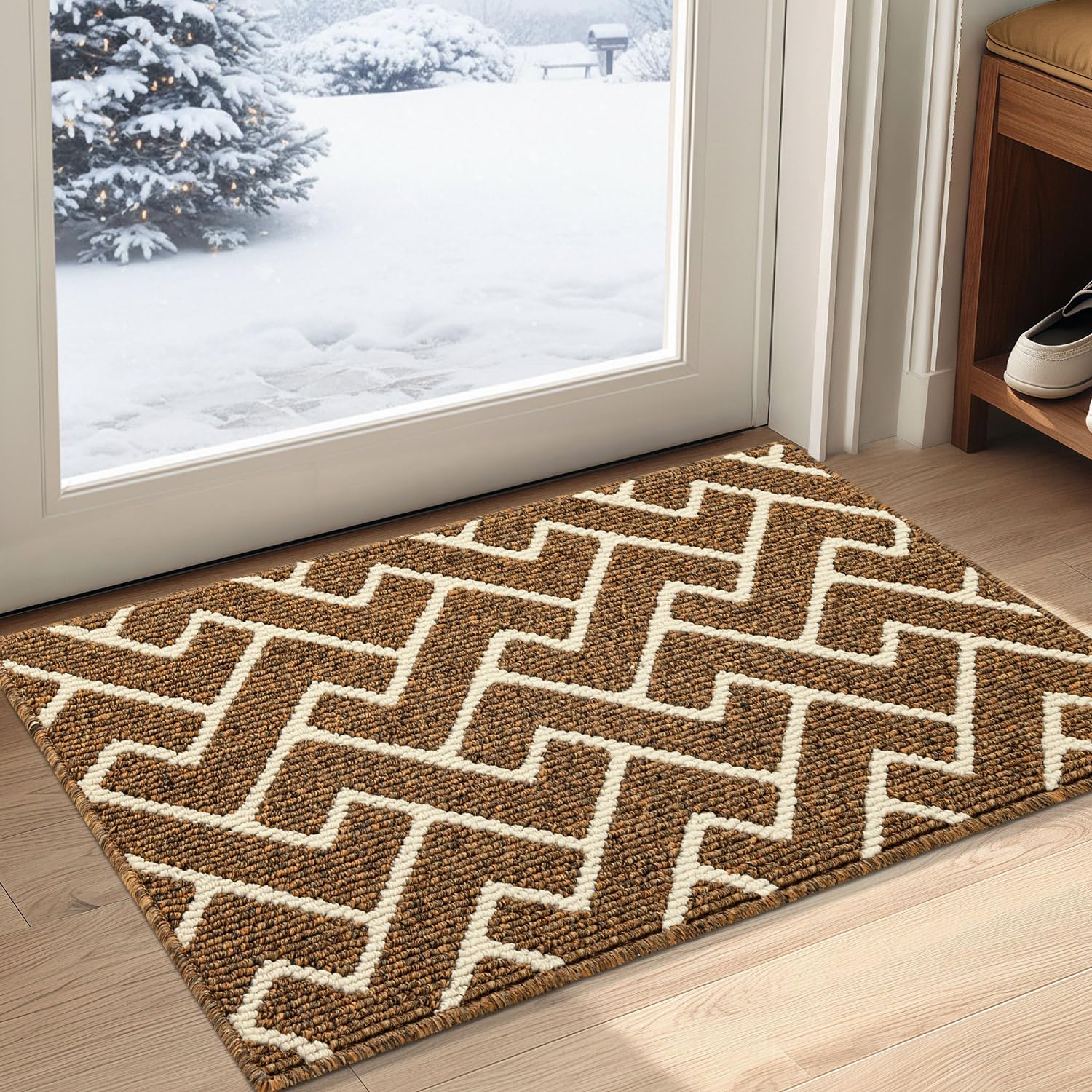 Biscpro Indoor Door Mats,50x80cm Door Mat Non Slip Backing,Dirt Trapper Mat Absorbent Non-Slip Doormat for Entrance,Inside,Kitchen,Front Back Door,Pets and Garden-Brown