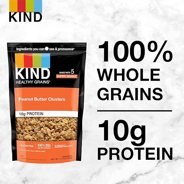 KIND HEALTHY GRAINS GRANOLA, PEANUT BUTTER CLUSTERS, GLUTEN FREE, HEALTHY SNACK MIX, 10G PROTEIN, 11OZ, 1 COUNT