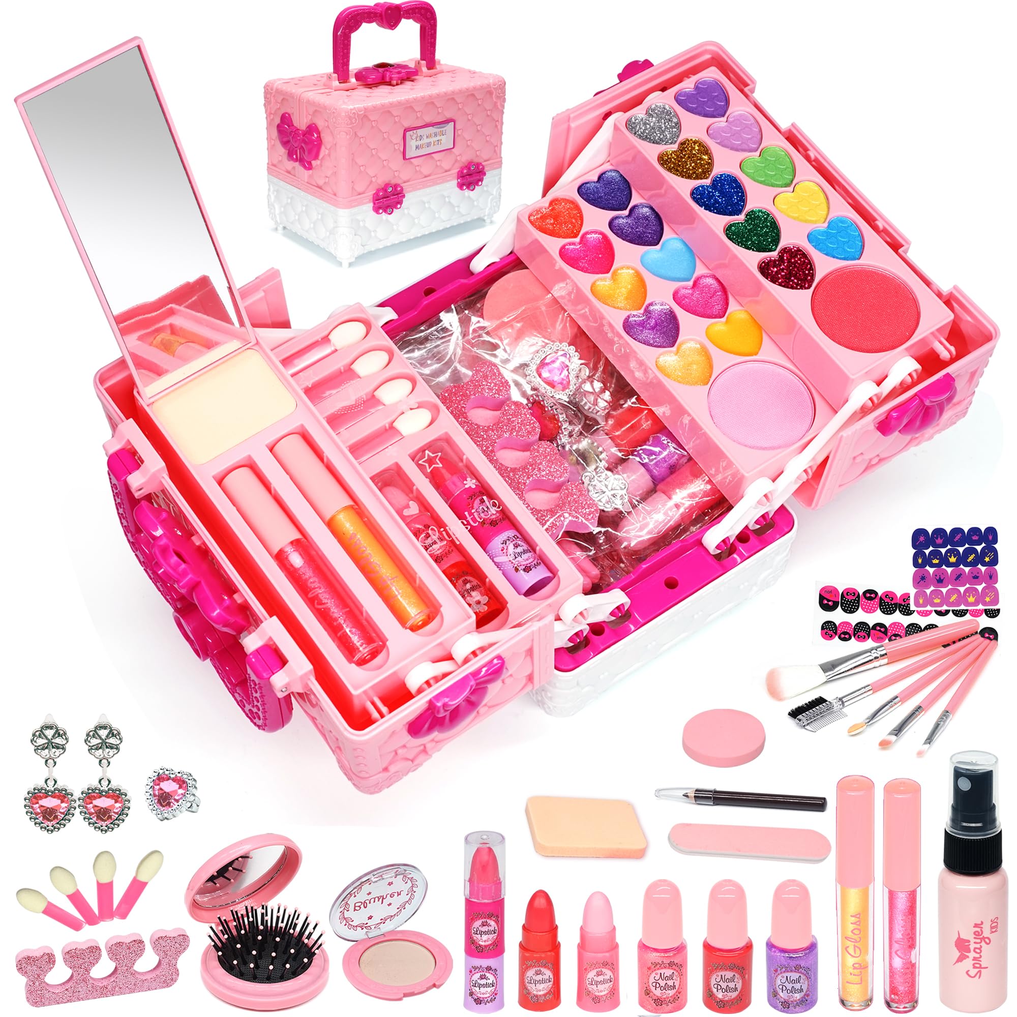 Kids Makeup Sets for Girls - 52 PCS Washable Makeup for Children, Girls Make Up Set 4-12, Play Make Up for Kids Princess, Birthday (Pink) — image 1