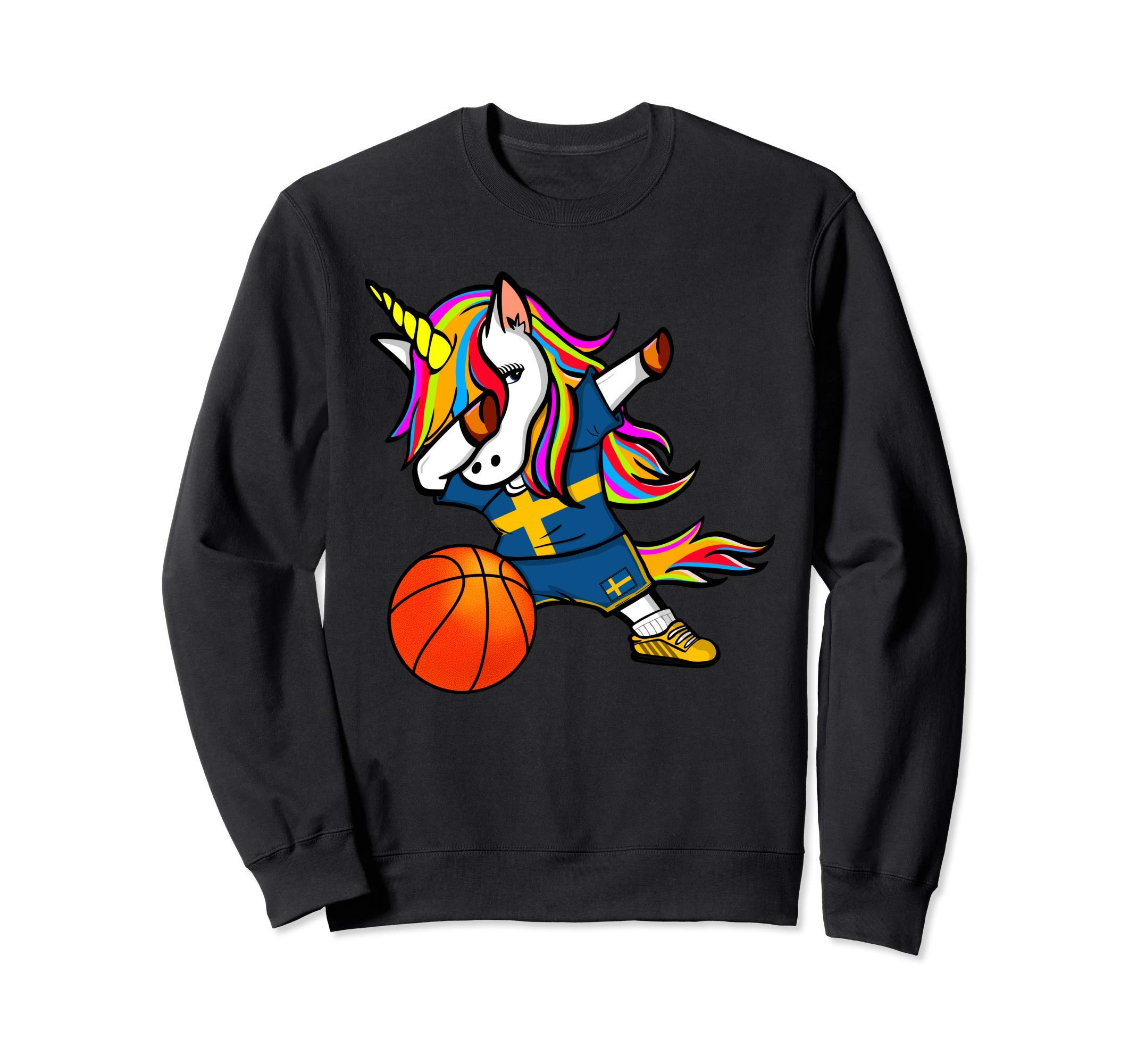 Funny Dabbing Unicorn Sweden Basketball - Swedish Flag Sweatshirt