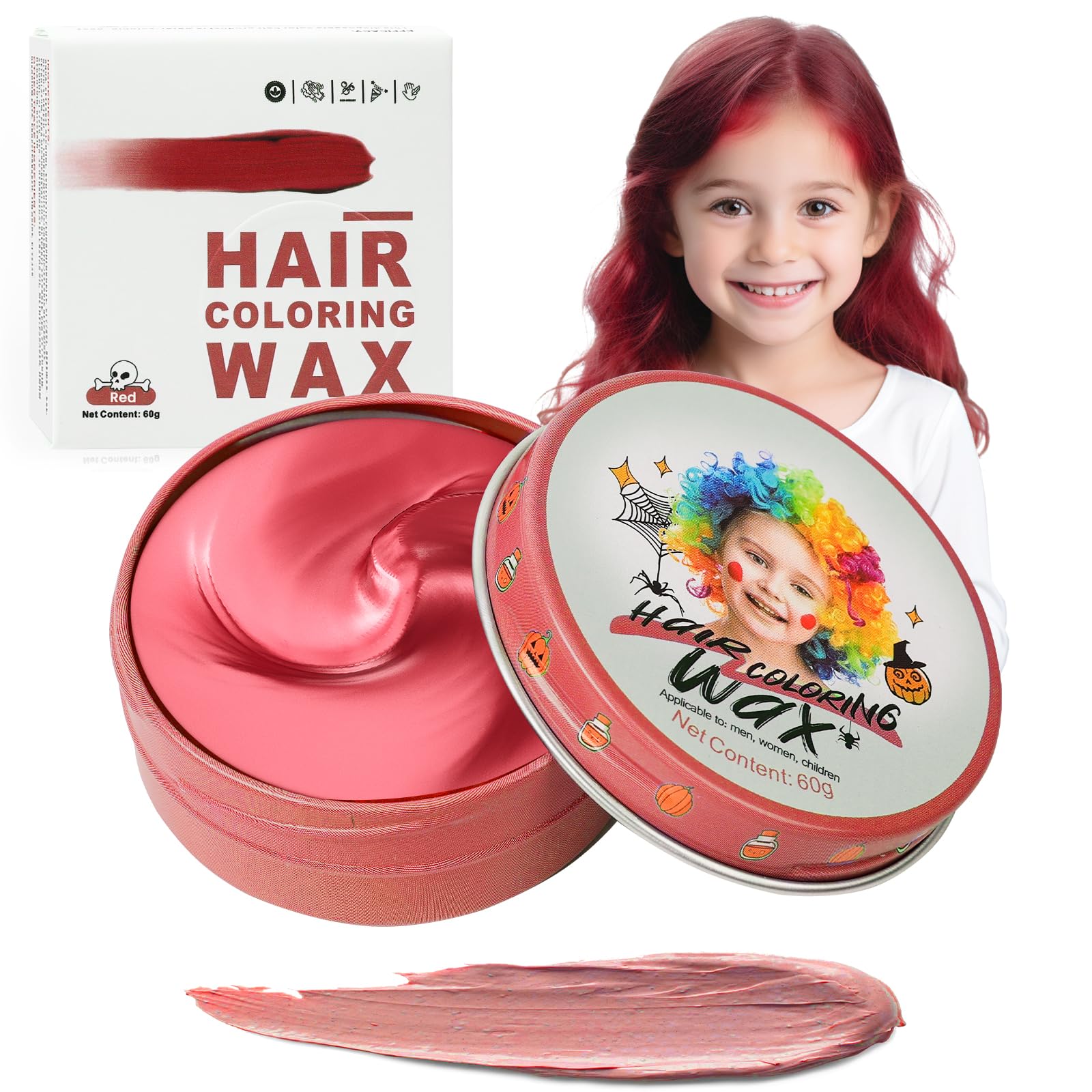 Temporary Hair Color Wax Red for Kids, Washable Colored Hairstyle Dye Mud, Disposable Instant Styling Pomade for Girls Boys Youth, DIY Coloring Gel Cream for Women Men Cosplay Halloween Party