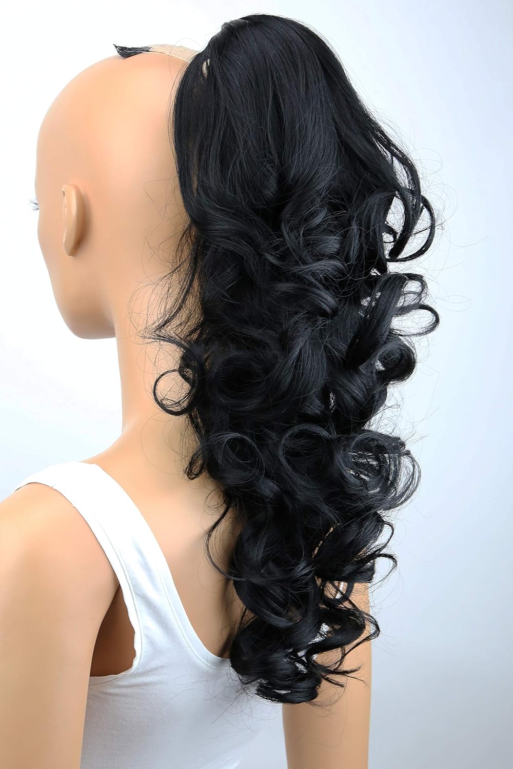 CAISHA 18" Hairpiece Ponytail Extensions Voluminous Wavy Black PH9, black #1 PH9, 22 inches - Image 4