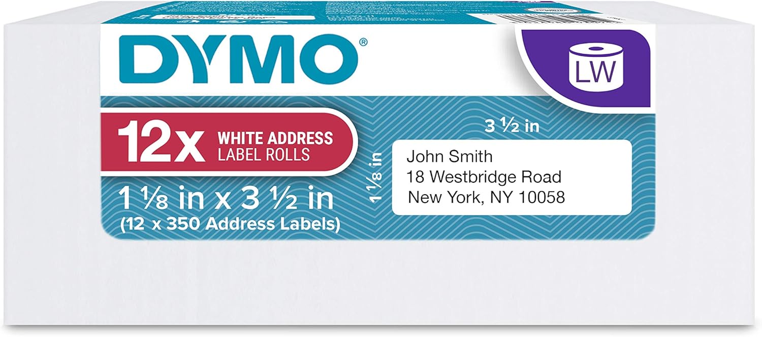 DYMO Authentic LW Mailing Address Labels | DYMO Labels for LabelWriter Label Printers (1-1/8" x 3-1/2"), 2 Rolls of 350 (700 Total) : Office Products