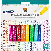 Tiger Tribe Dual-Tip Stamp Markers - 8 Washable Colors, Fun Shapes, Art &amp; Craft Supplies for Kids, Non-Toxic, Chunky Design for Easy Grip