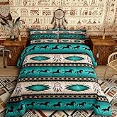 Horse Duvet Insert Dream Catchers Bedding Set for Cowboy Cowgirl,Southwestern Native Aztec Horses Comforter Set Bohemian Tribe Duvet Filler Full Size Farmhouse Wildlife Bedroom Decor,Green