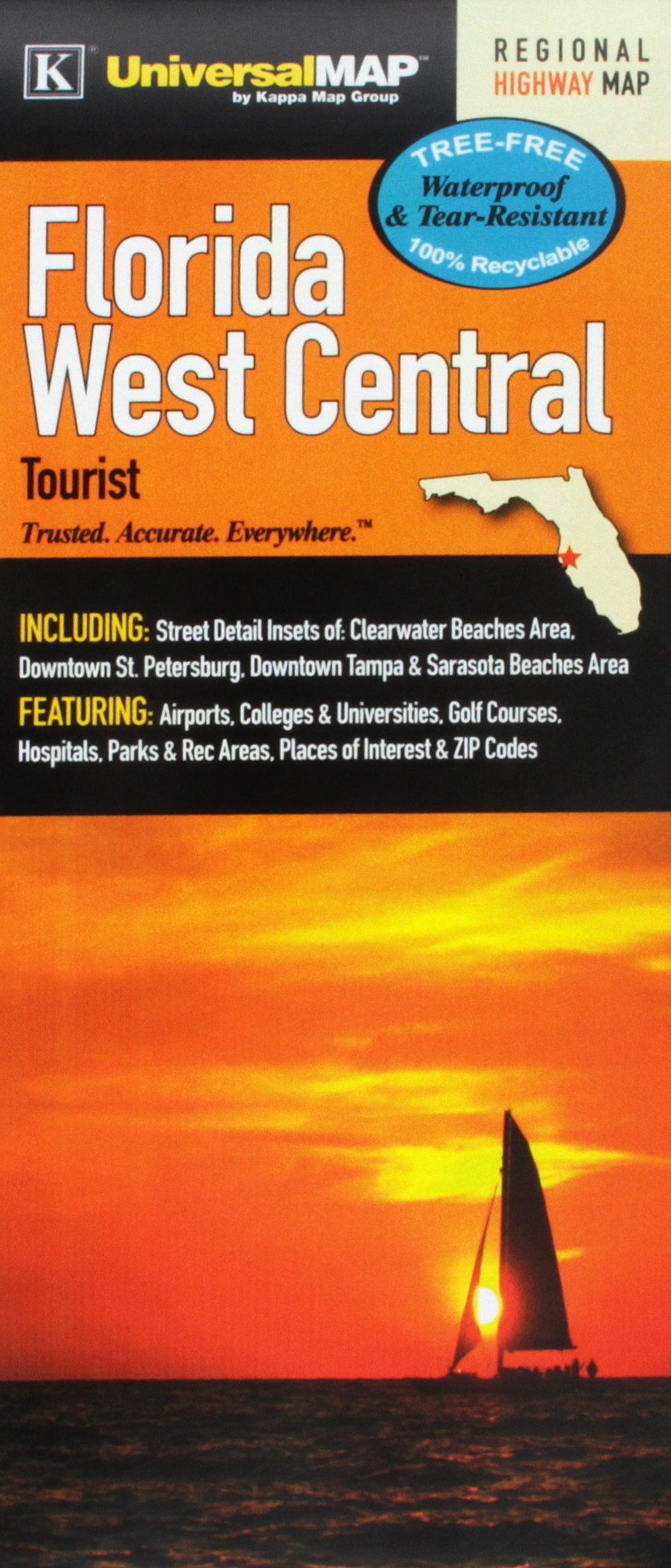 Florida State West Central Region Waterproof Map Kappa Map Group
