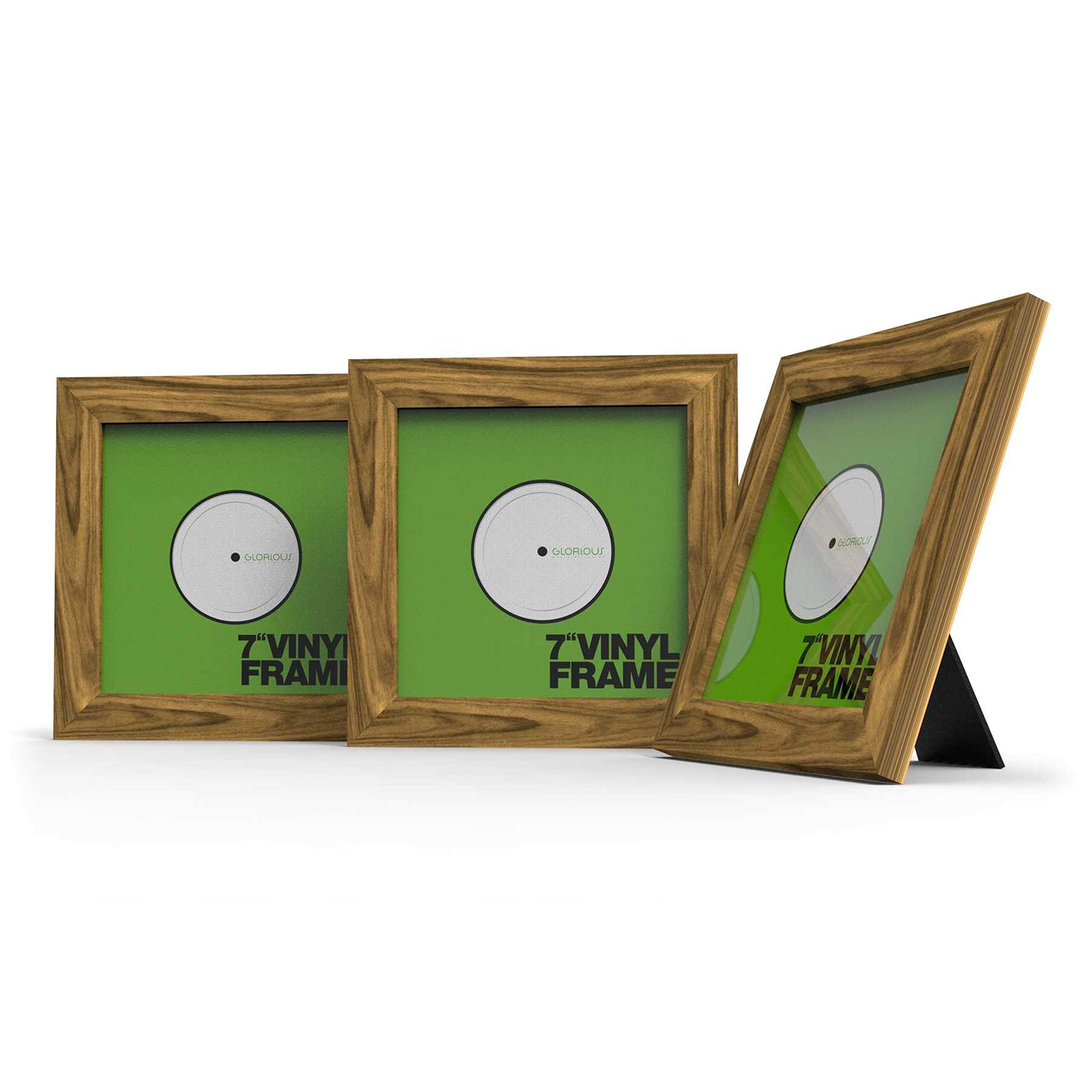 Glorious Vinyl Frame Set 7 Inch Rosewood - 3 x Vinyl Cover Frames for 7 Inch Records, Easy to Install and Replace, Wood-Coloured