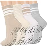 Grip Pilates Crew Socks for Women, Non Slip Yoga Socks with Grips for Barre Hospital Grippy Sticky Sock