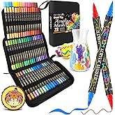 Betem Paint Markers Acrylic Paint Pens, Dual Tip 72 Colors Acrylic Markers with Brush Tip and Fine Point, Art Supplies for Wood, Canvas, Stone, Glass, Rock Painting Kit DIY Crafts Drawing Kit with Bag