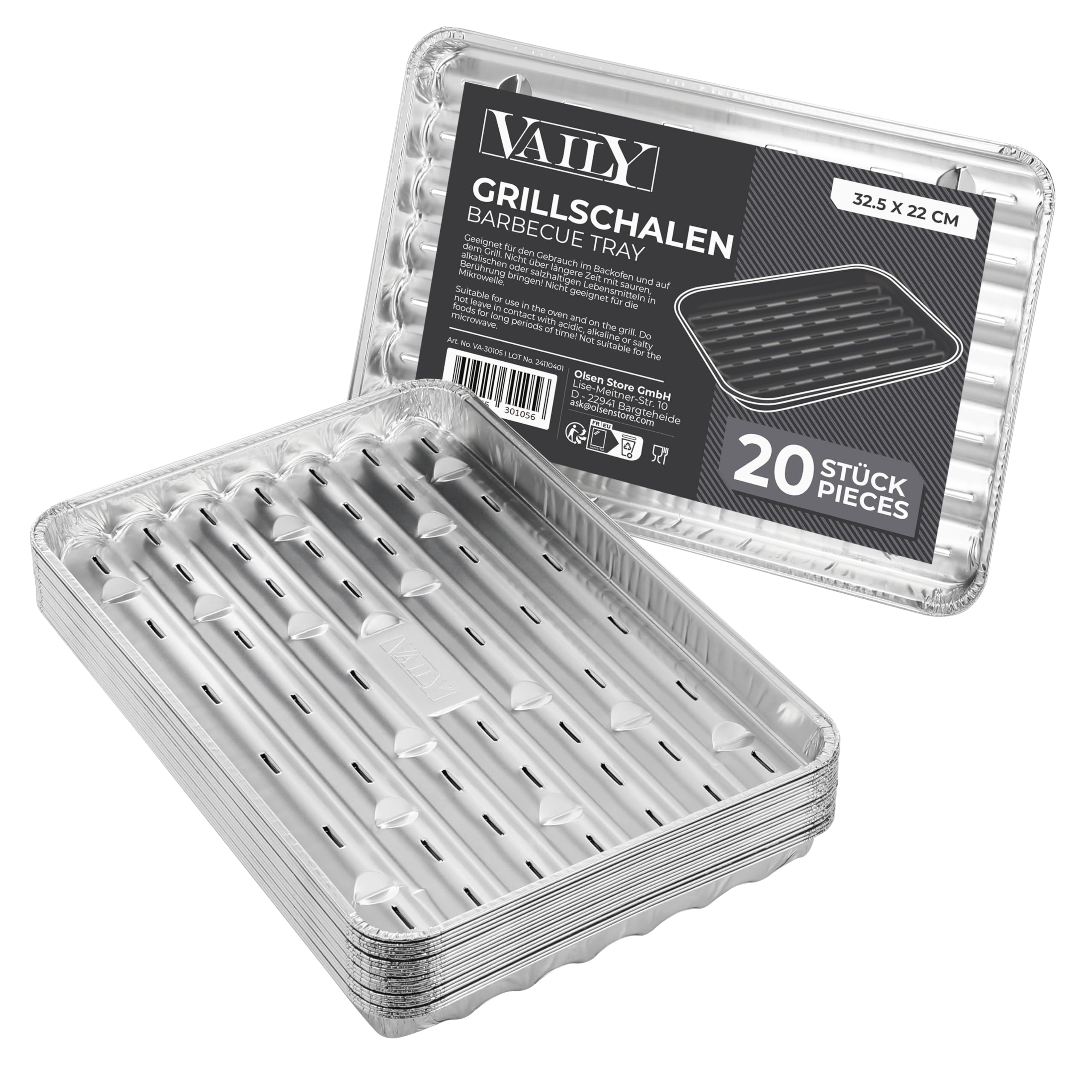 Vaily Aluminium Grill Trays Grill Pan Pack of 20 - Drip Tray Accessories for BBQ, Camping and Kitchen - Aluminium Griddle for Less Fat and Dirt - 13.6 x 8.7 inch