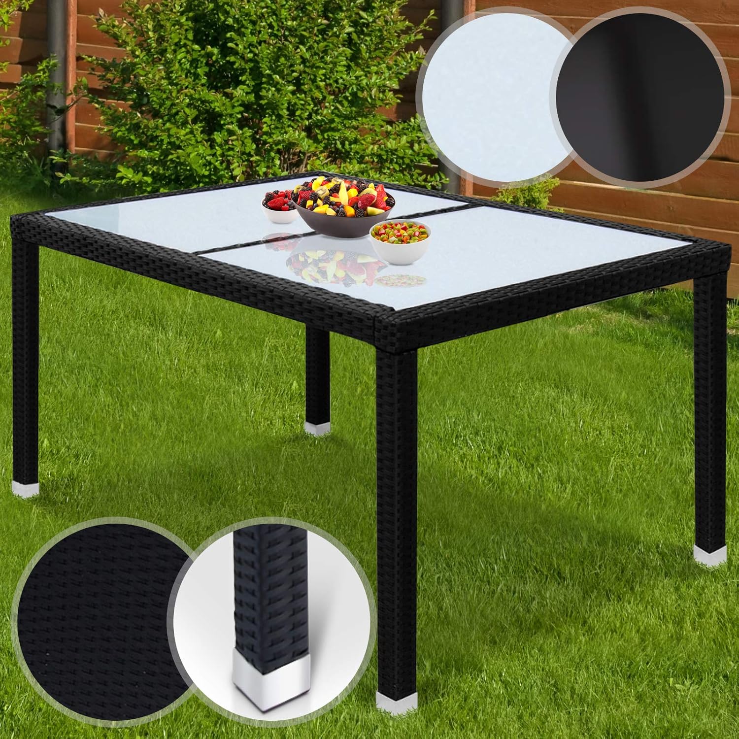 Amazon.de MIADOMODO Polyrattan Gartentisch mit Glasplatte 130x90x74