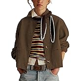 Ziqoty Women's Faux Suede Cropped Jacket with Lapel Soft Short Casual Blazer for Fall Winter Vintage Button Down Coat