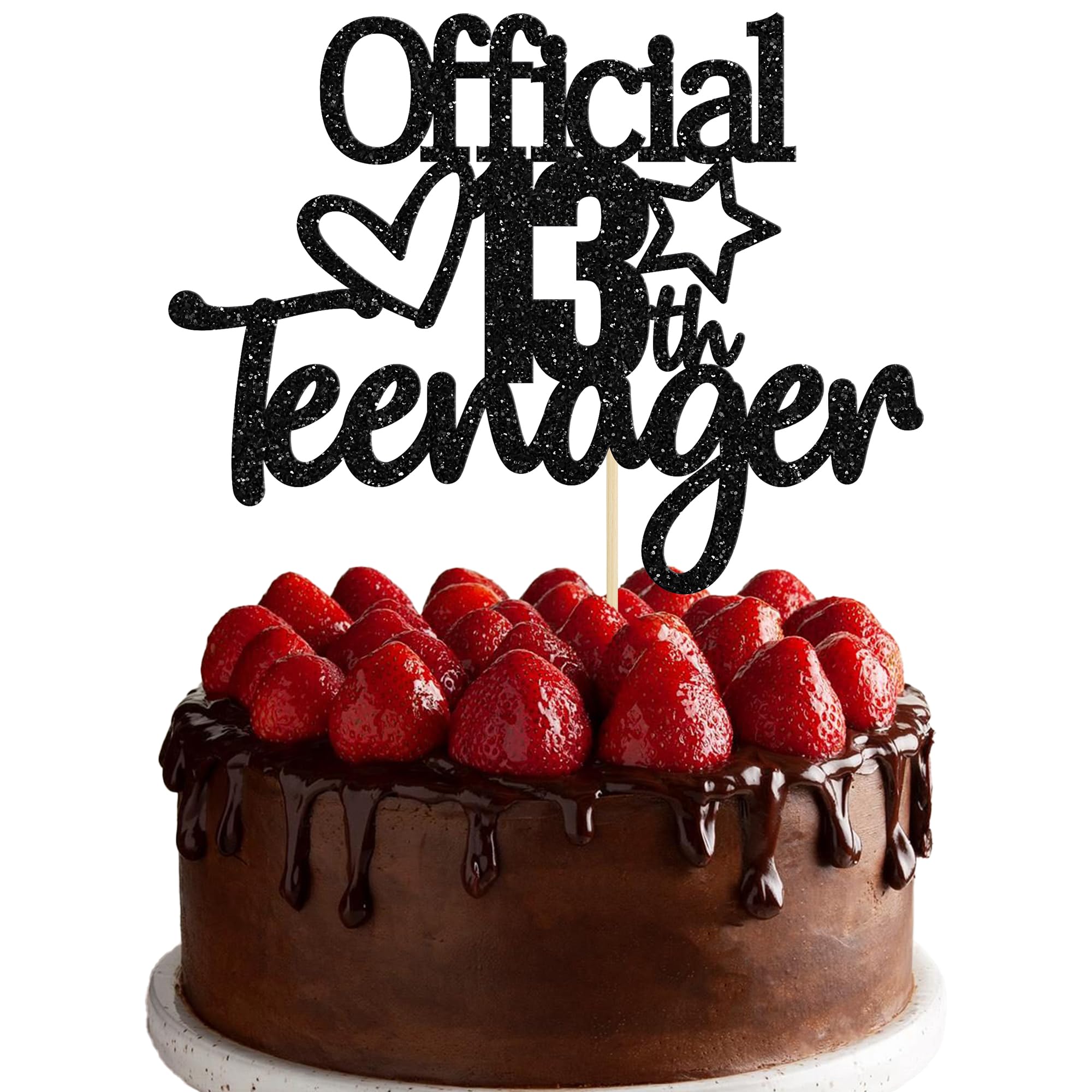 Gyufise Black Glitter 13 Official Teenager Cake Topper 13th Birthday Cake Topper for 13th Birthday Party Decoration Supplies