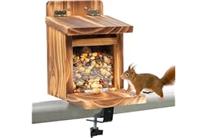 MIXXIDEA Deck Squirrel Feeder Box, Sturdy Squirrel Feeding House with Thickness 1.5CM Wood, No Assembly Required, for Backyard Outside Garden (1 PCS)